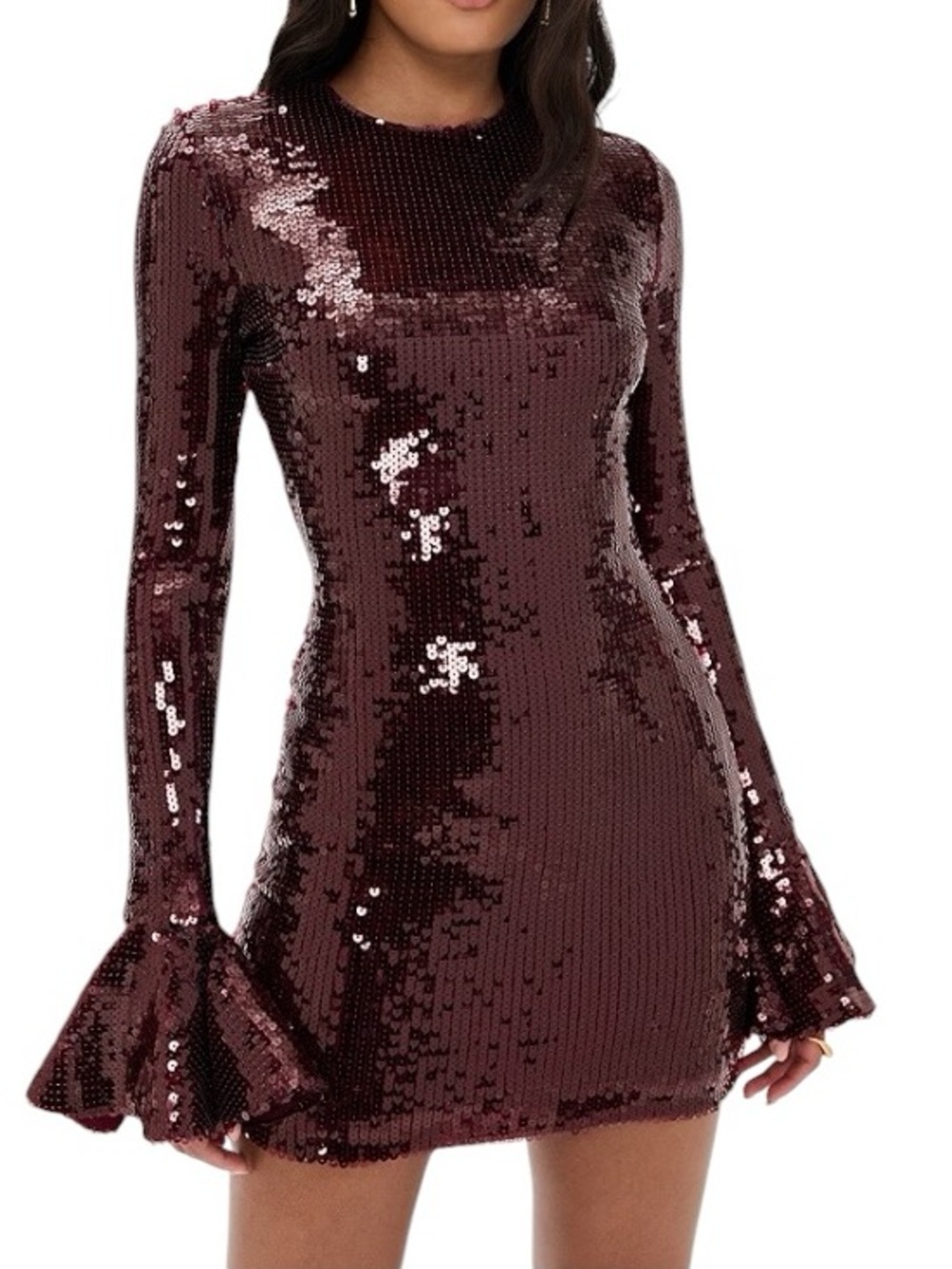Michael Kors Women’s Sequin Long Bell Sleeve Party Metallic Mini Dress new M - Picture 3 of 16